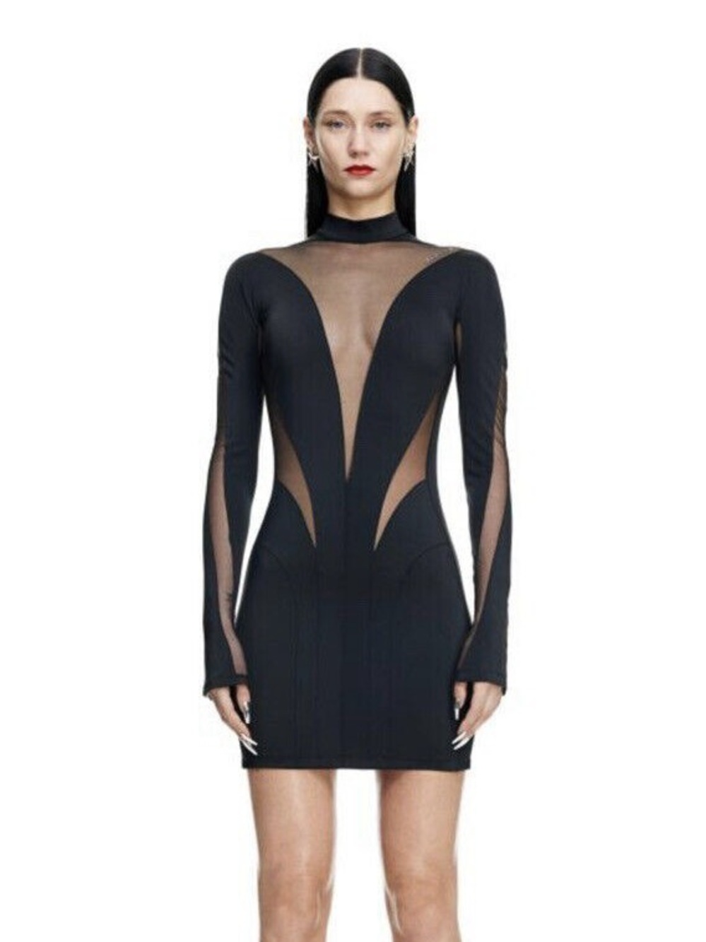Mugler X H&M Black Sheer-Panel Long Sleeve Dress Jacket